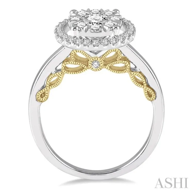 1 Ctw round Diamond Lovebright Solitaire Style Halo Engagement Ring in 14K White and Yellow Gold