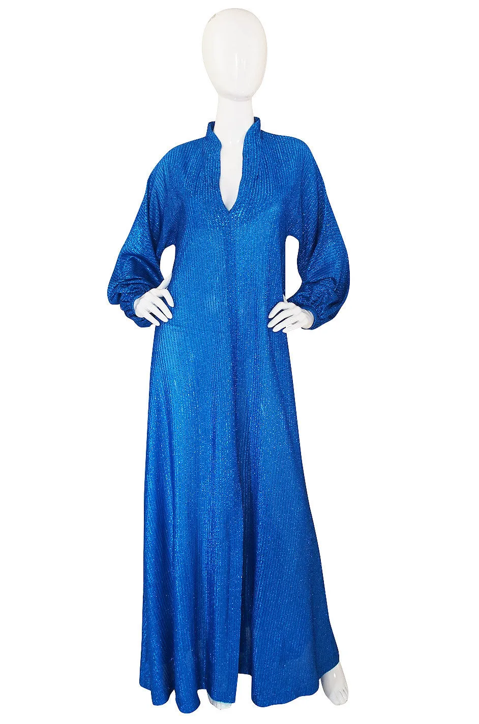 1970s Rare Blue Metallic Halston Caftan