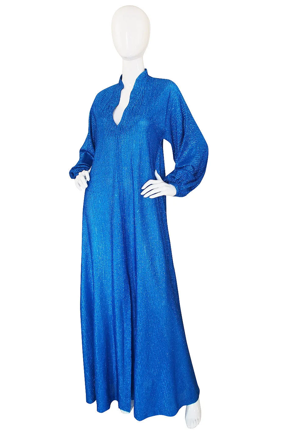 1970s Rare Blue Metallic Halston Caftan