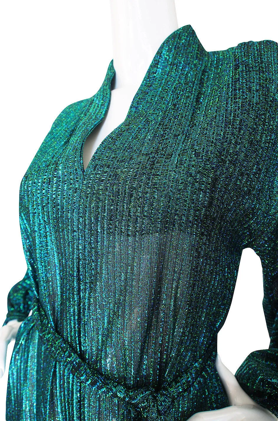 1970s Rare Green Metallic Halston Caftan