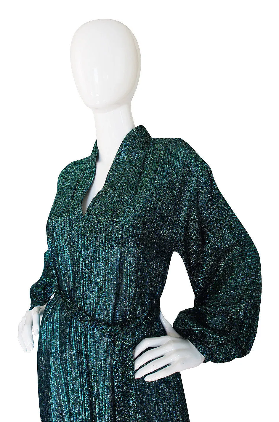 1970s Rare Green Metallic Halston Caftan