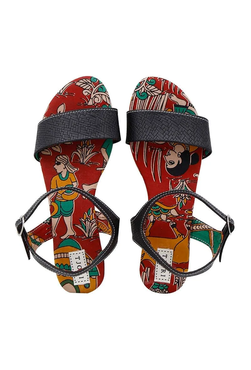 Adra Light Black kalamkari Sole Sandals