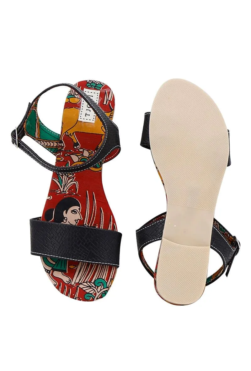 Adra Light Black kalamkari Sole Sandals