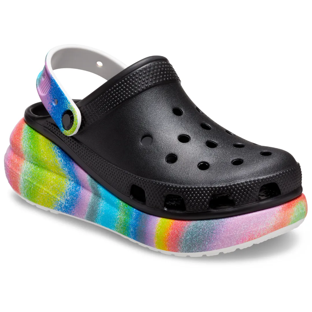 Adult sized Crocs Classic Crush Spray Dye Clog W Black/Multi