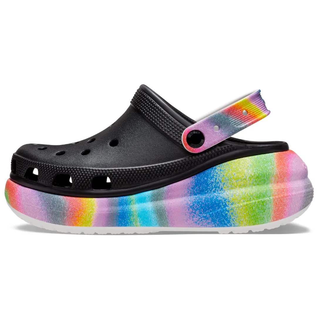 Adult sized Crocs Classic Crush Spray Dye Clog W Black/Multi