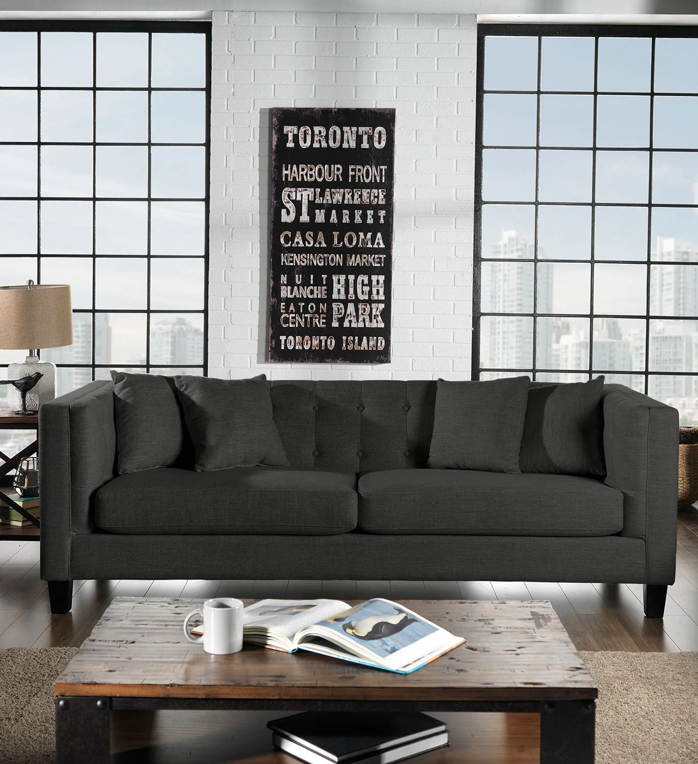 Astin Sofa and Loveseat Set - Dark Grey