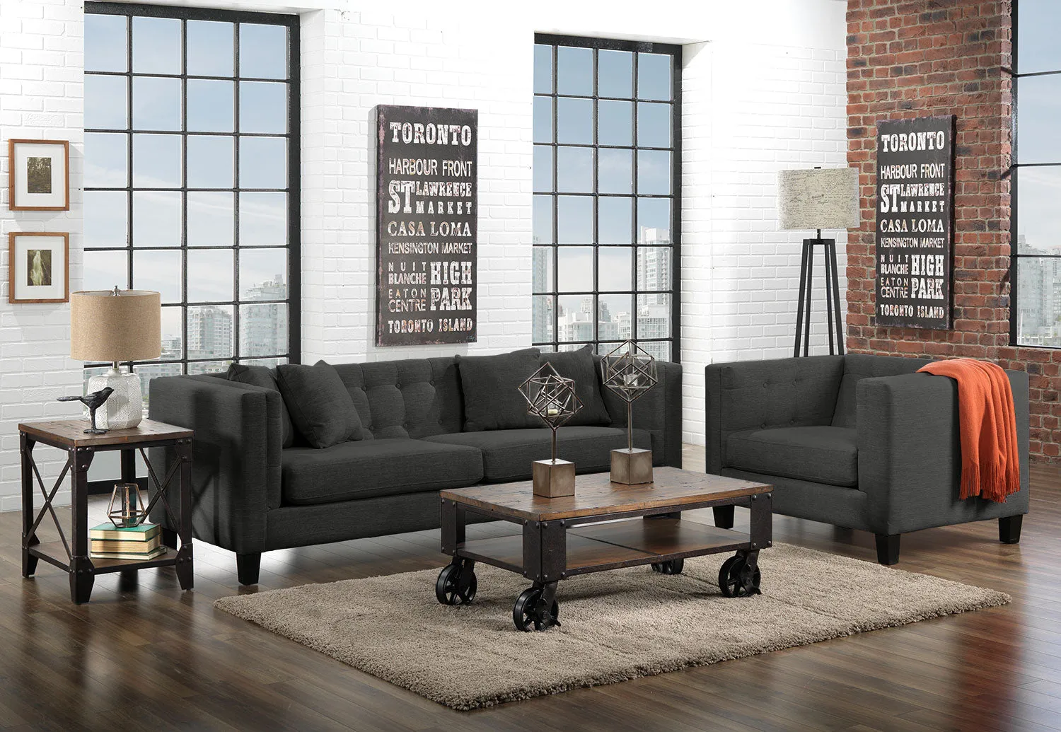 Astin Sofa and Loveseat Set - Dark Grey