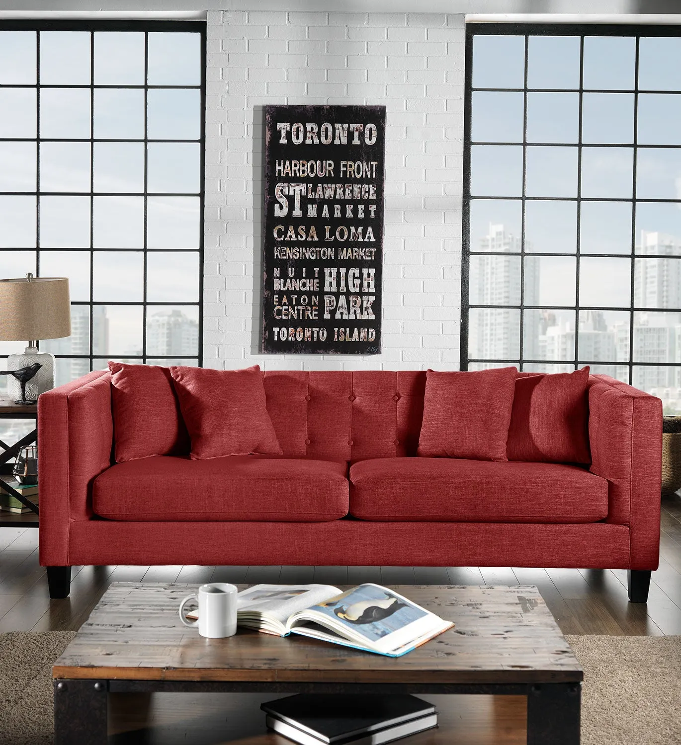 Astin Sofa, Loveseat and Chair and a Half Set - Red