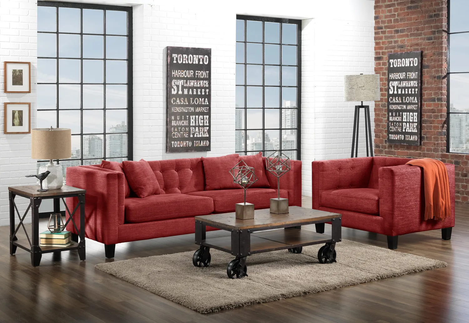 Astin Sofa, Loveseat and Chair and a Half Set - Red