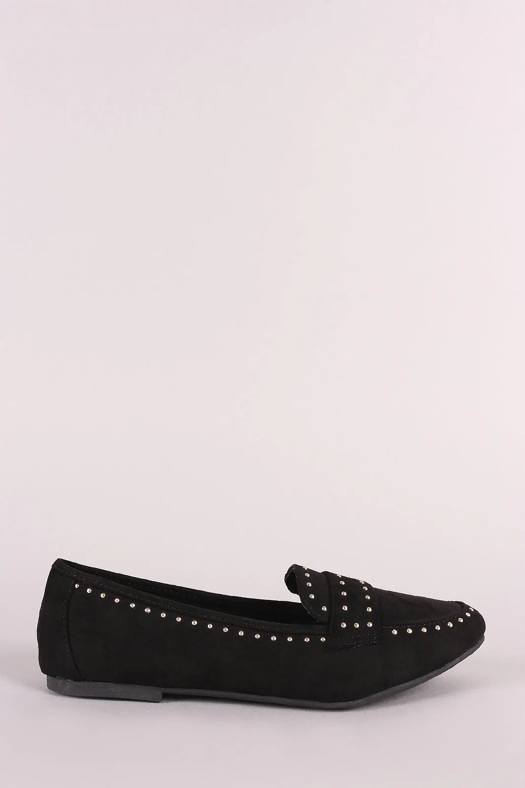 Bamboo Studded Suede Round Toe Loafer Flat