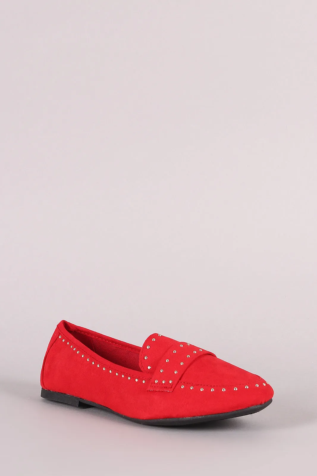 Bamboo Studded Suede Round Toe Loafer Flat