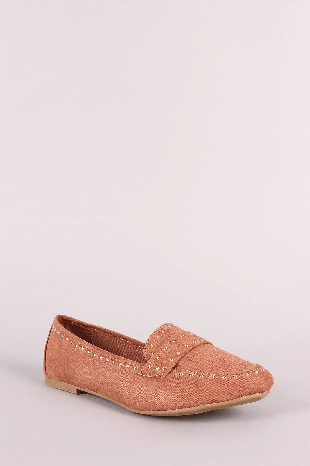 Bamboo Studded Suede Round Toe Loafer Flat