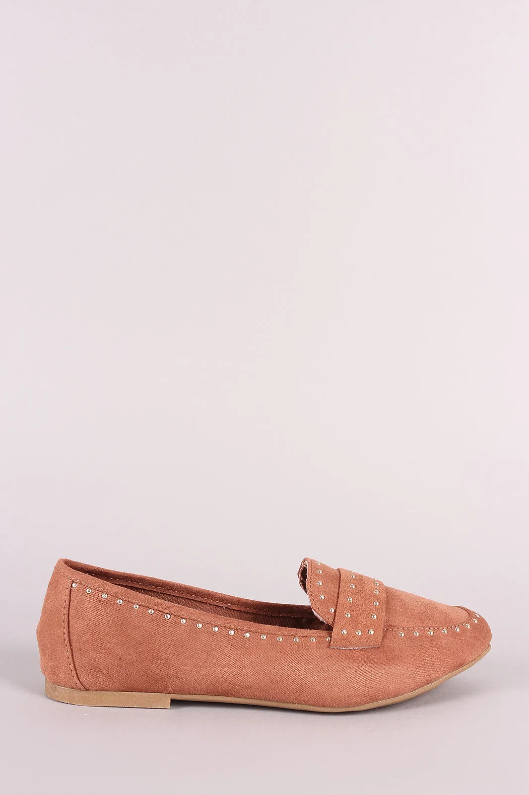 Bamboo Studded Suede Round Toe Loafer Flat