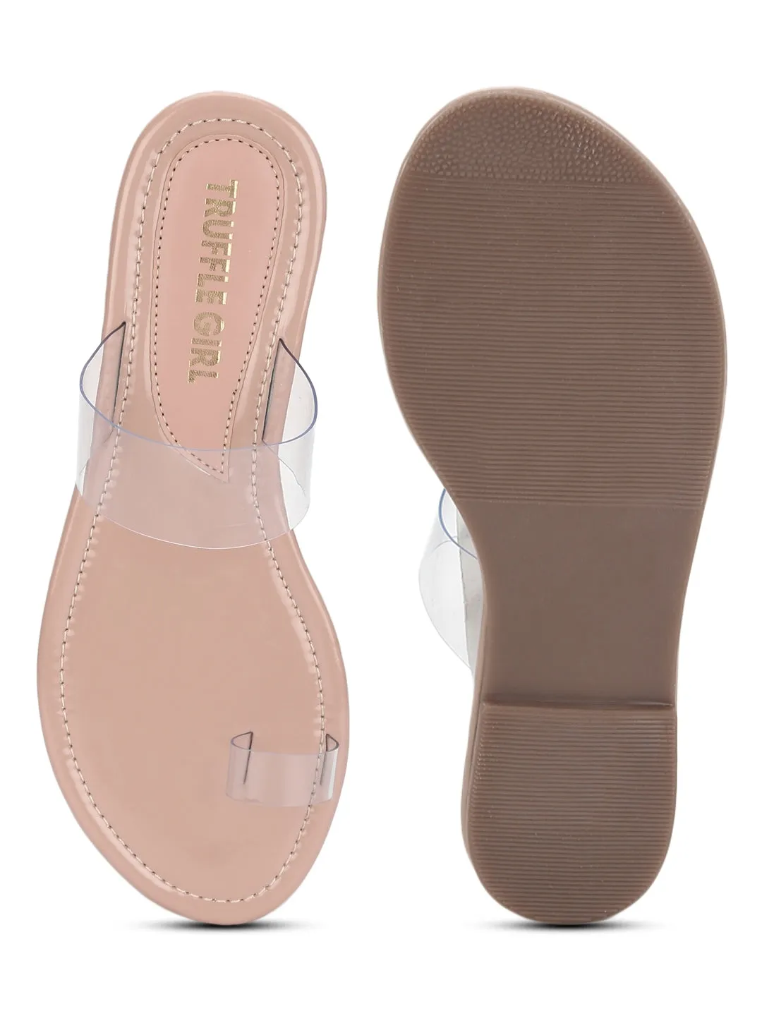 Beigh Perspex PU Clear Slip on Flat Sandals