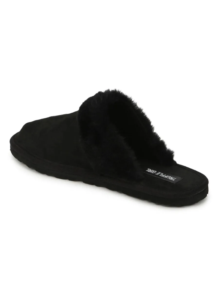 Black Micro Fuzzy Slip Ons