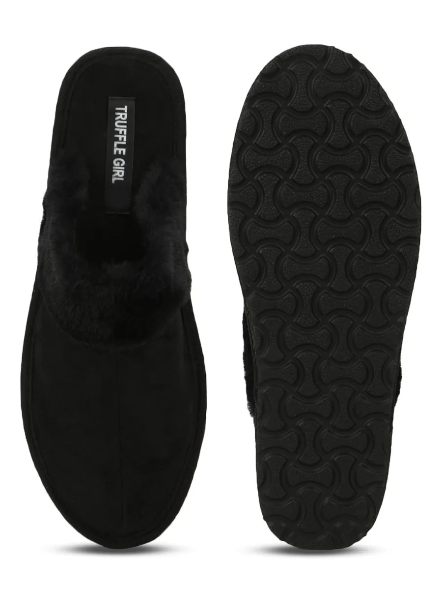 Black Micro Fuzzy Slip Ons