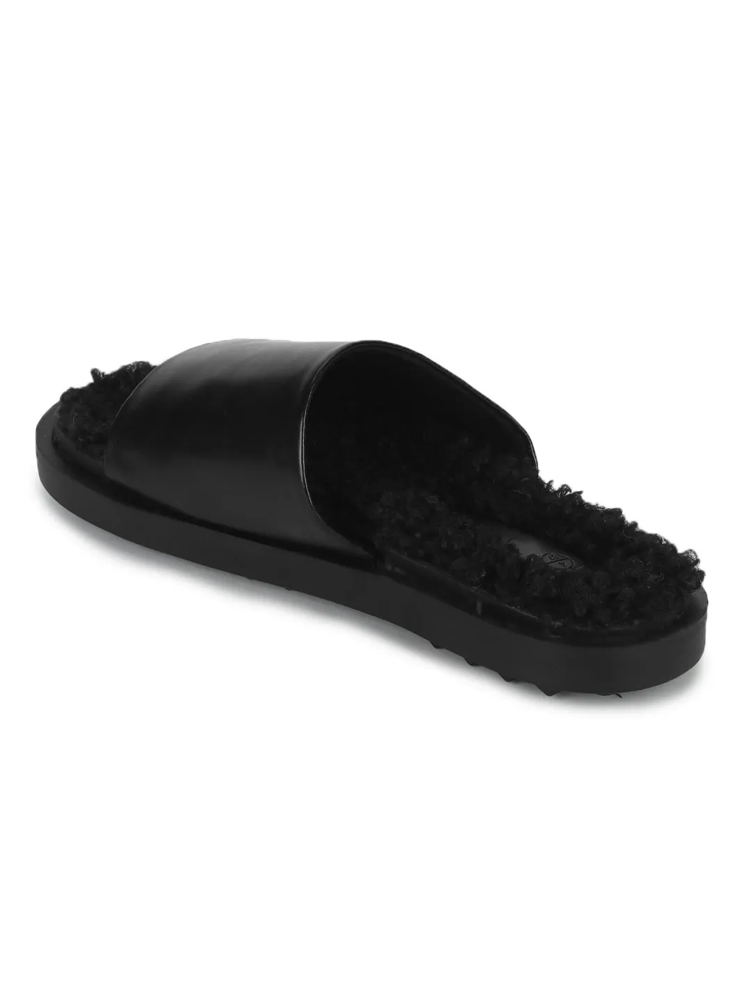 Black PU Faux Fur Fuzzy Slip Ons (TC-RLST6-BLK)