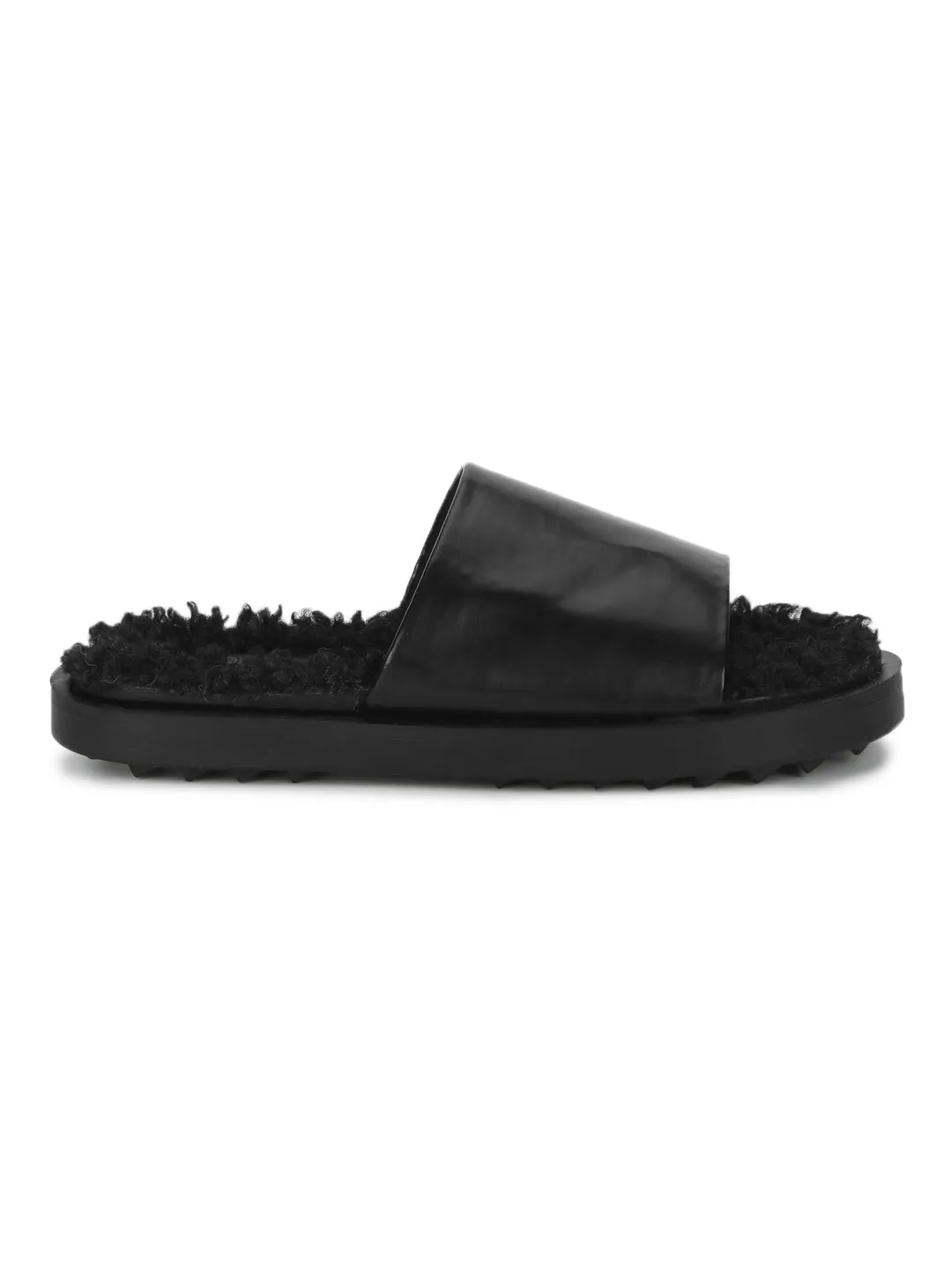 Black PU Faux Fur Fuzzy Slip Ons (TC-RLST6-BLK)