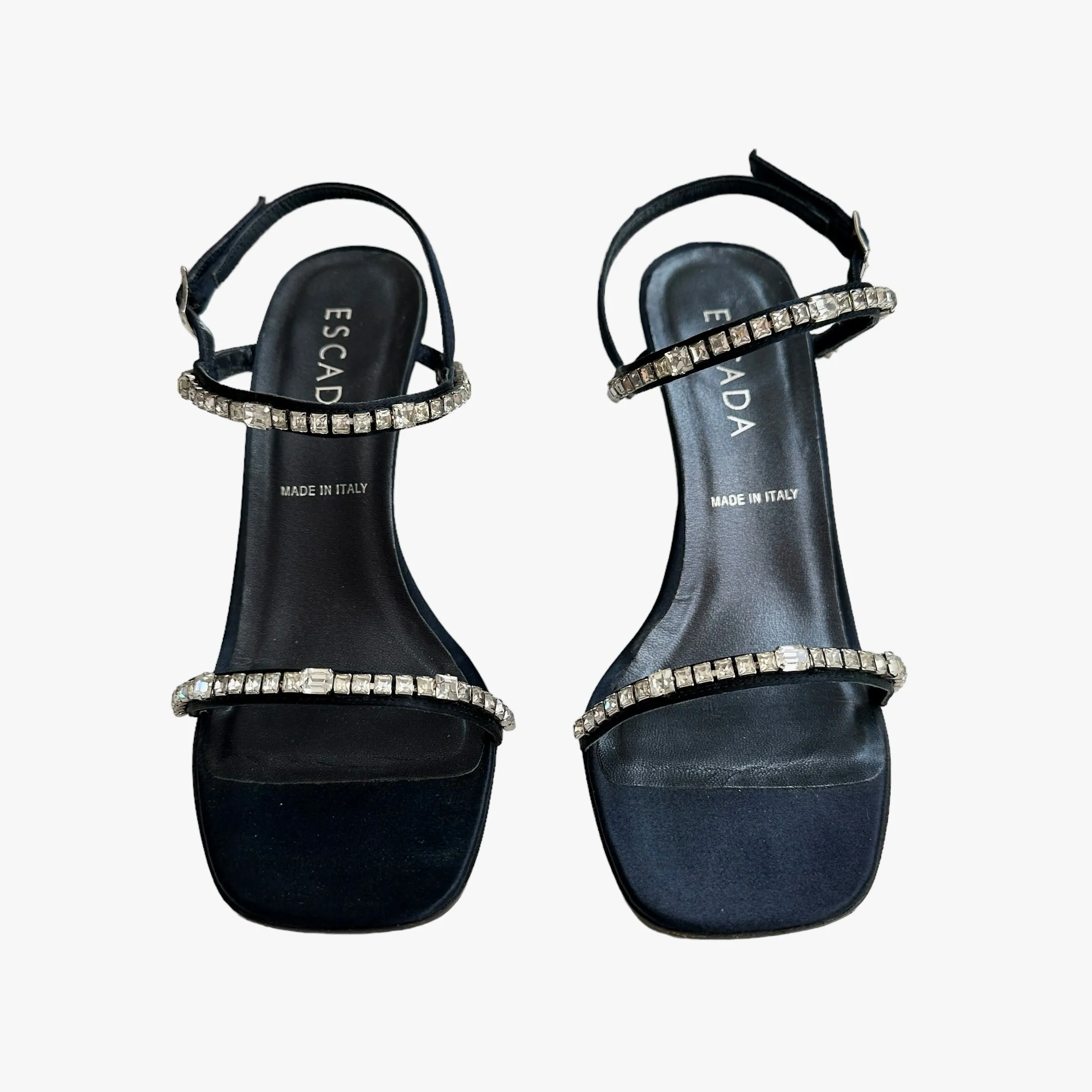 Black Satin & Crystal Vintage Shoes - 7