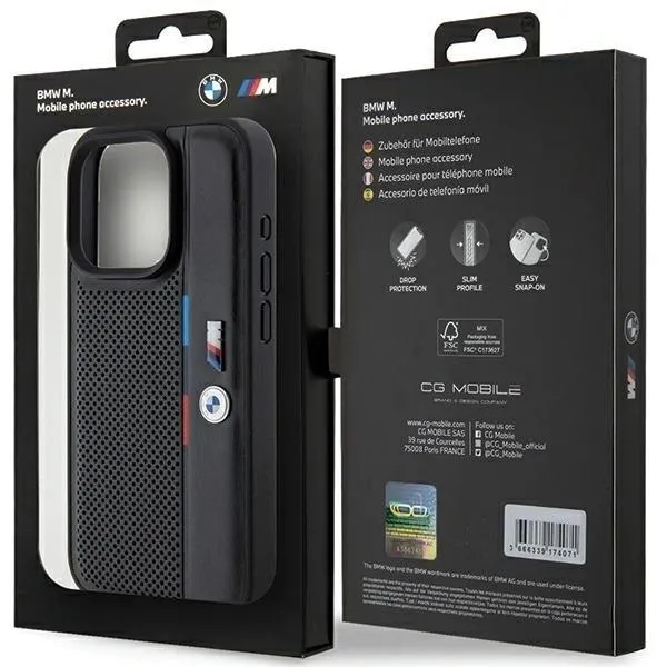 BMW Perforated Tricolor Line Case for iphone 15 Pro Max 6.7" Black - BMHCP15L23PUPVK