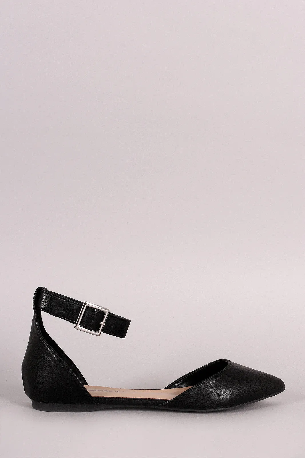 Breckelle Ankle Strap Pointy Toe Dorsay Flat