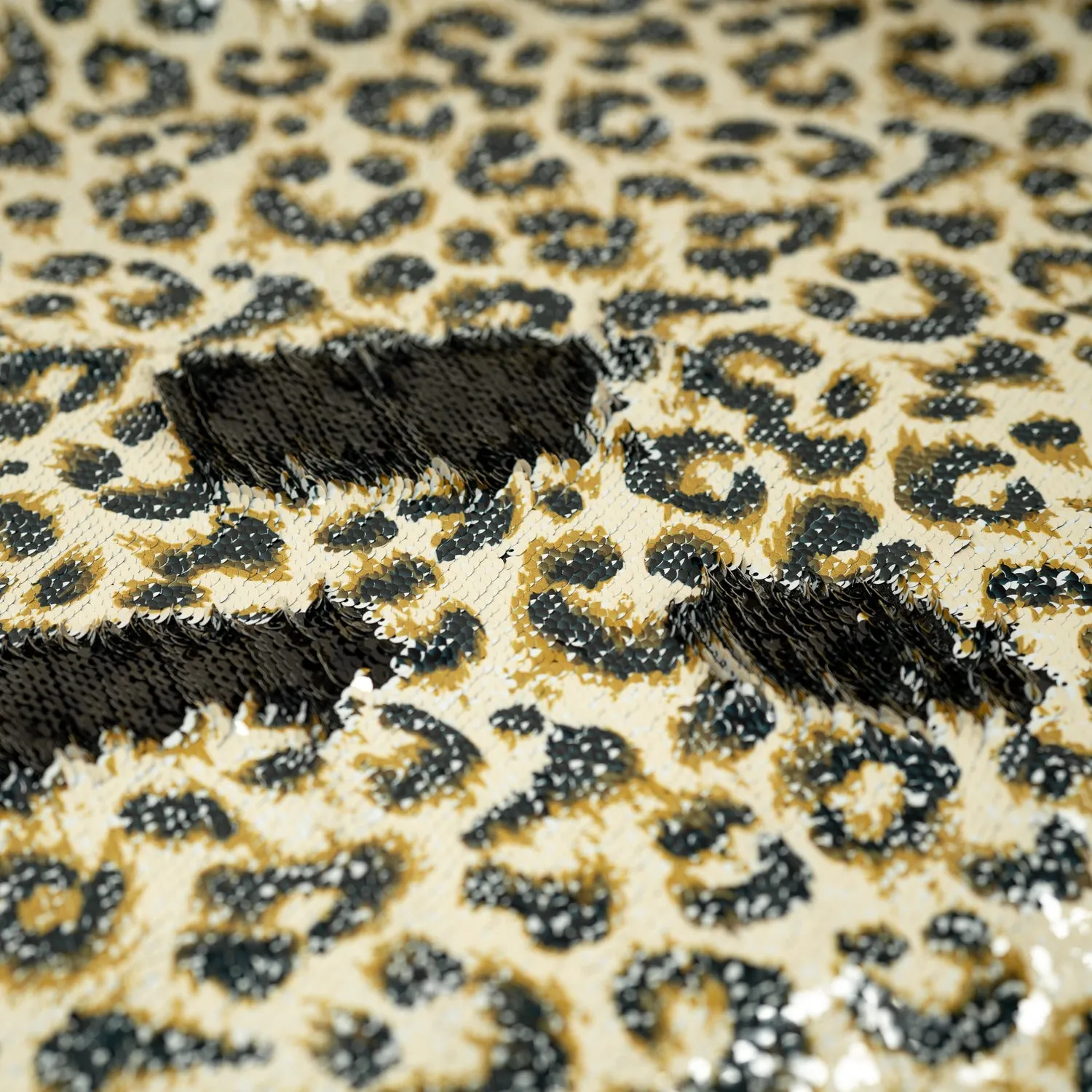 Cheetah Printed Flip Sequin on Spandex Fabric | Blue Moon Fabrics