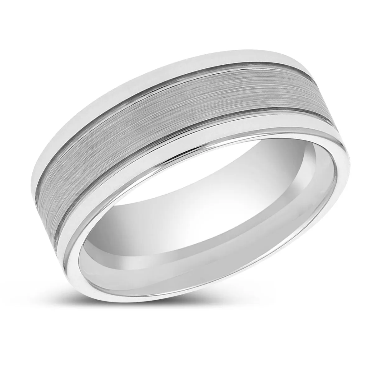 CHRONOS | Tungsten Ring, Offset Grooves Ring, Polished Edges