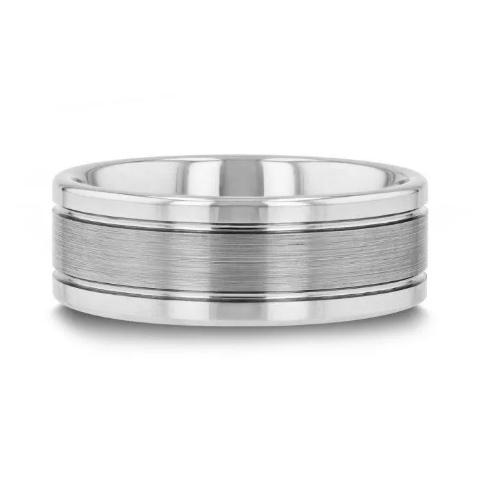 CHRONOS | Tungsten Ring, Offset Grooves Ring, Polished Edges