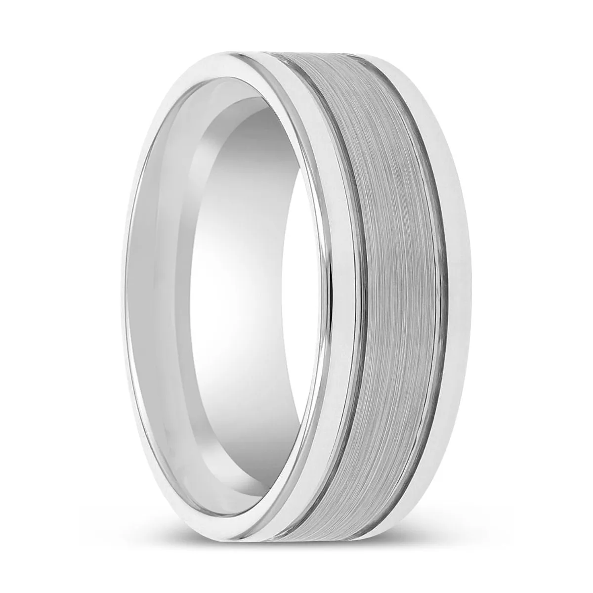 CHRONOS | Tungsten Ring, Offset Grooves Ring, Polished Edges