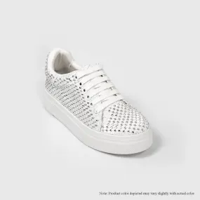 COPE-12 ALL RHINESTONE LYCAR LACE UP SNEAKERS - WHITE