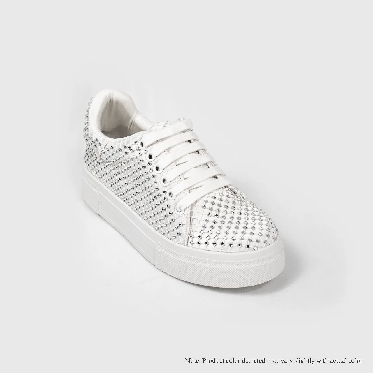 COPE-12 ALL RHINESTONE LYCAR LACE UP SNEAKERS - WHITE