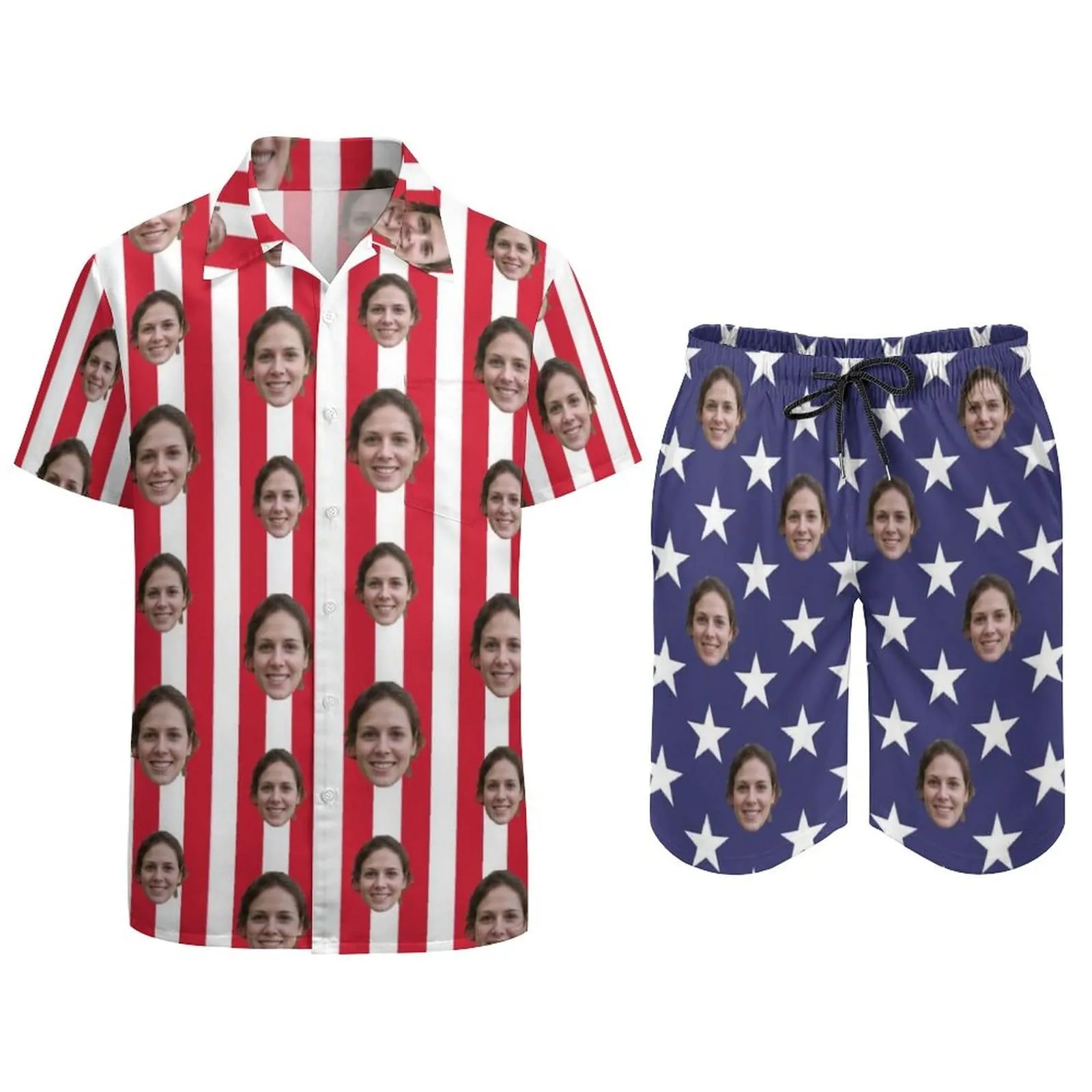 Custom American Flag Hawaiian Shirt Set & Cover Up Dress Independence Gifts Couple Present