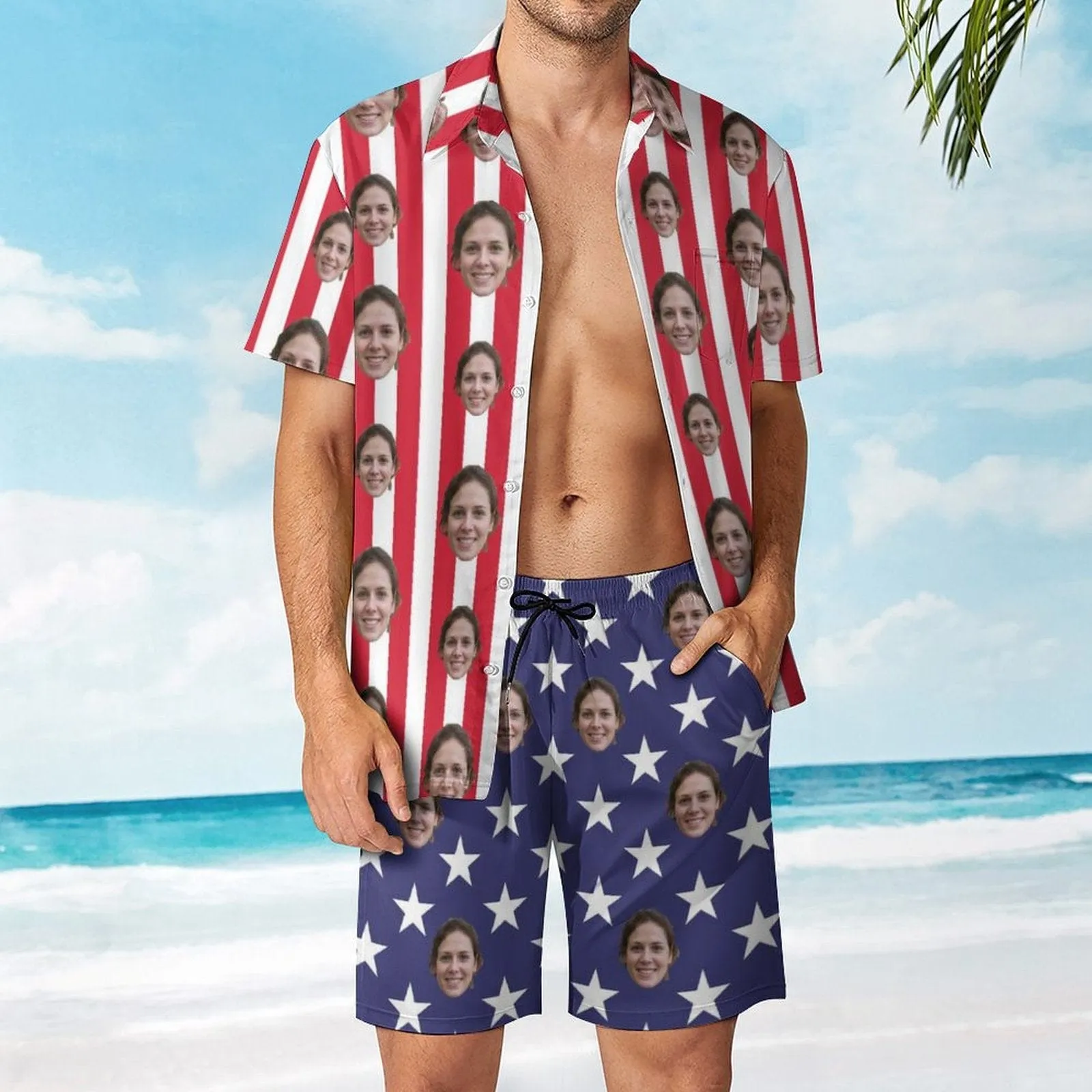 Custom American Flag Hawaiian Shirt Set & Cover Up Dress Independence Gifts Couple Present