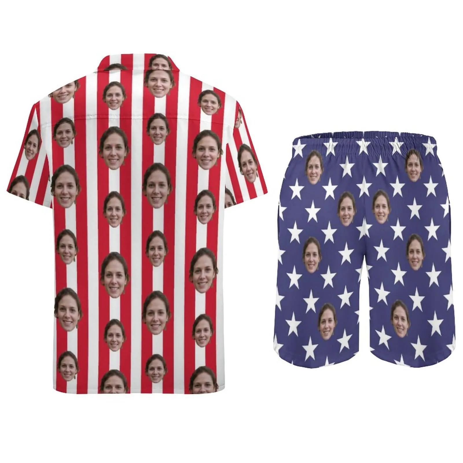 Custom American Flag Hawaiian Shirt Set & Cover Up Dress Independence Gifts Couple Present