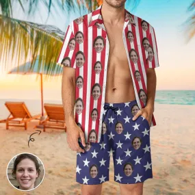 Custom American Flag Hawaiian Shirt Set & Cover Up Dress Independence Gifts Couple Present