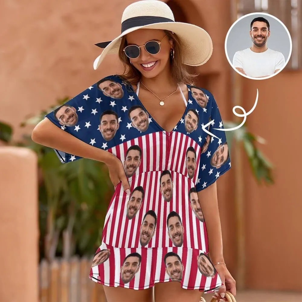 Custom American Flag Hawaiian Shirt Set & Cover Up Dress Independence Gifts Couple Present