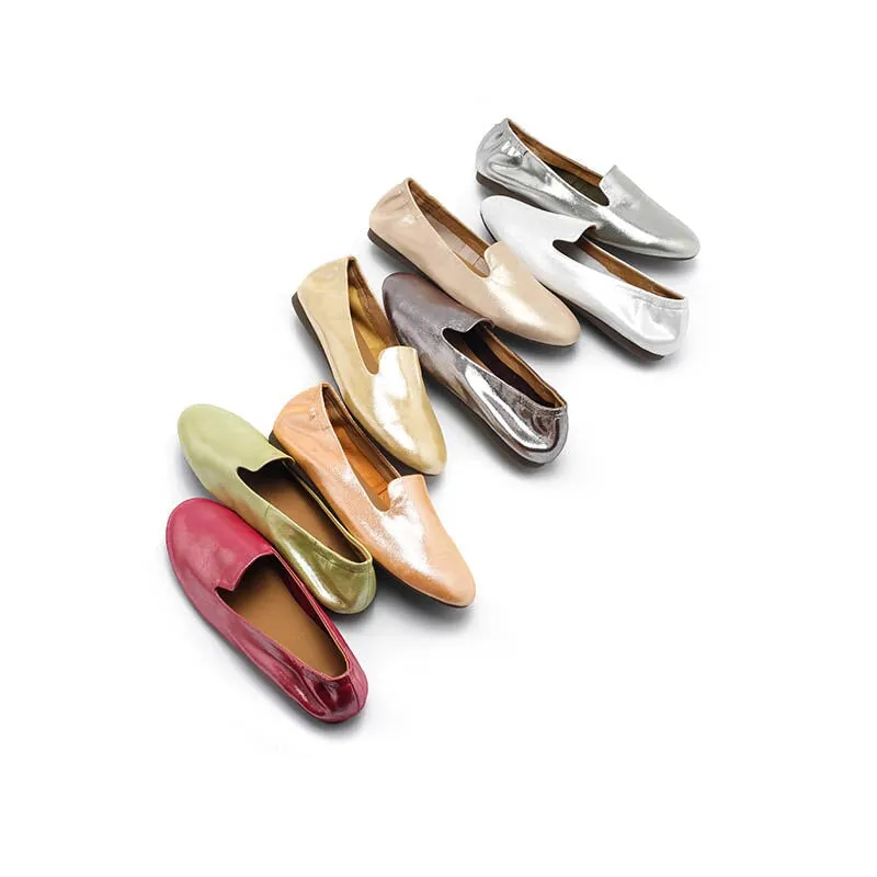 Designer Genuine Leather Slip-on For Women Handmade Round Toe Flats in 8 Colors