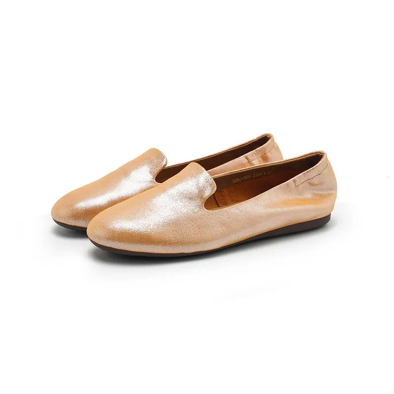 Designer Genuine Leather Slip-on For Women Handmade Round Toe Flats in 8 Colors