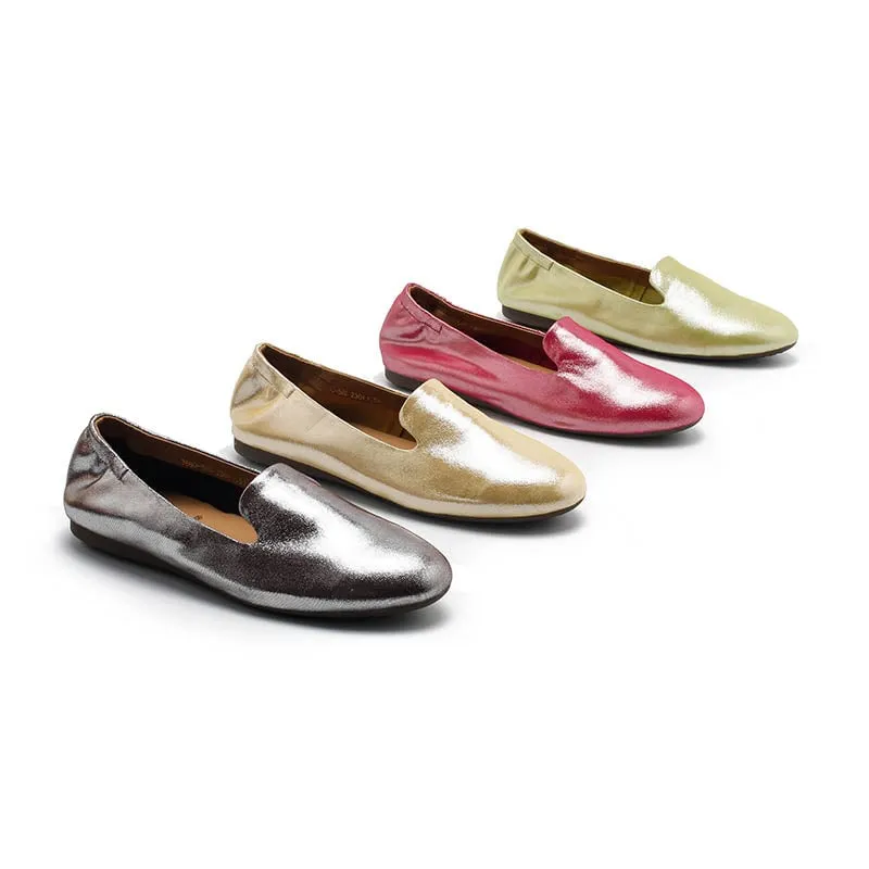 Designer Genuine Leather Slip-on For Women Handmade Round Toe Flats in 8 Colors