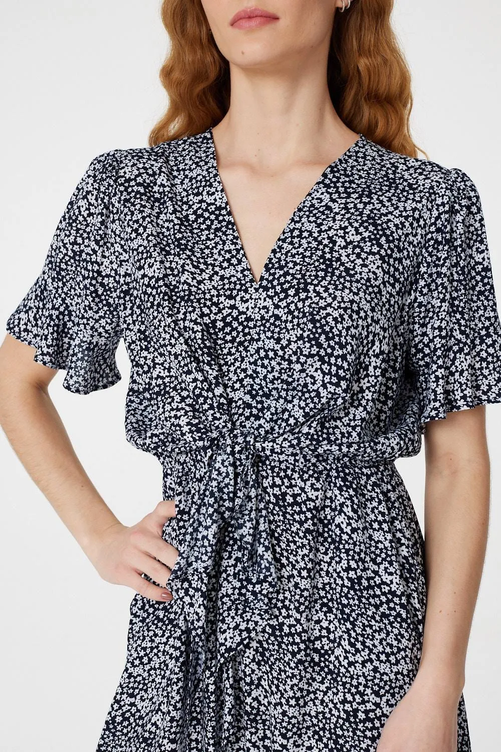 Ditsy Print Tie Front Tea Dress