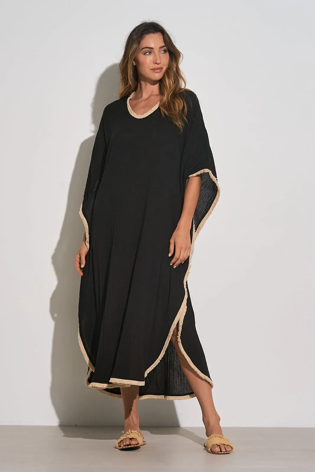 Elan Black Fray Edge Kaftan