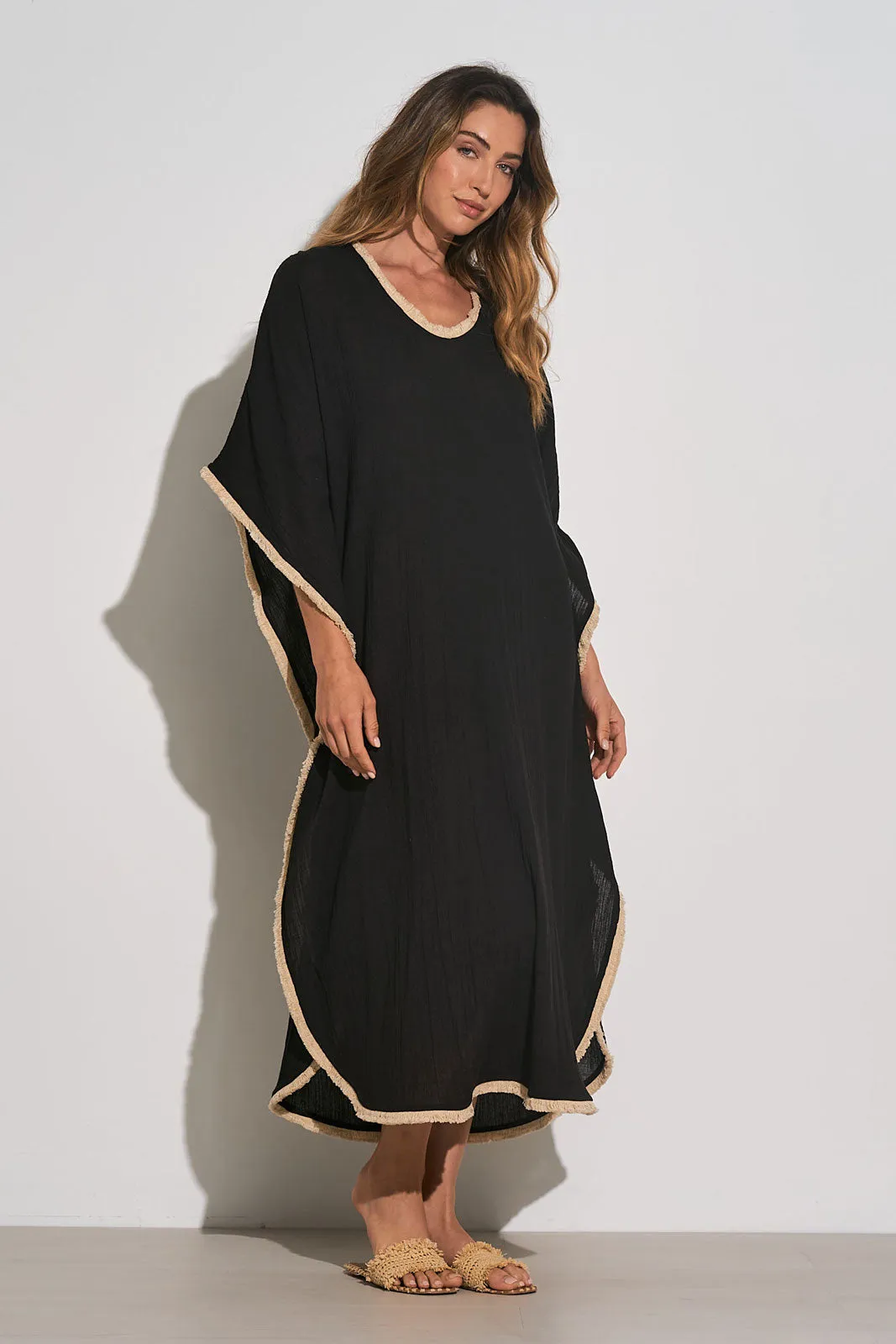 Elan Black Fray Edge Kaftan