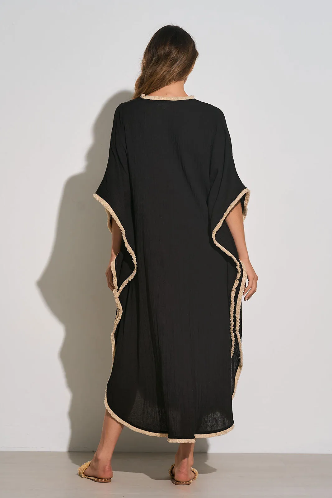 Elan Black Fray Edge Kaftan