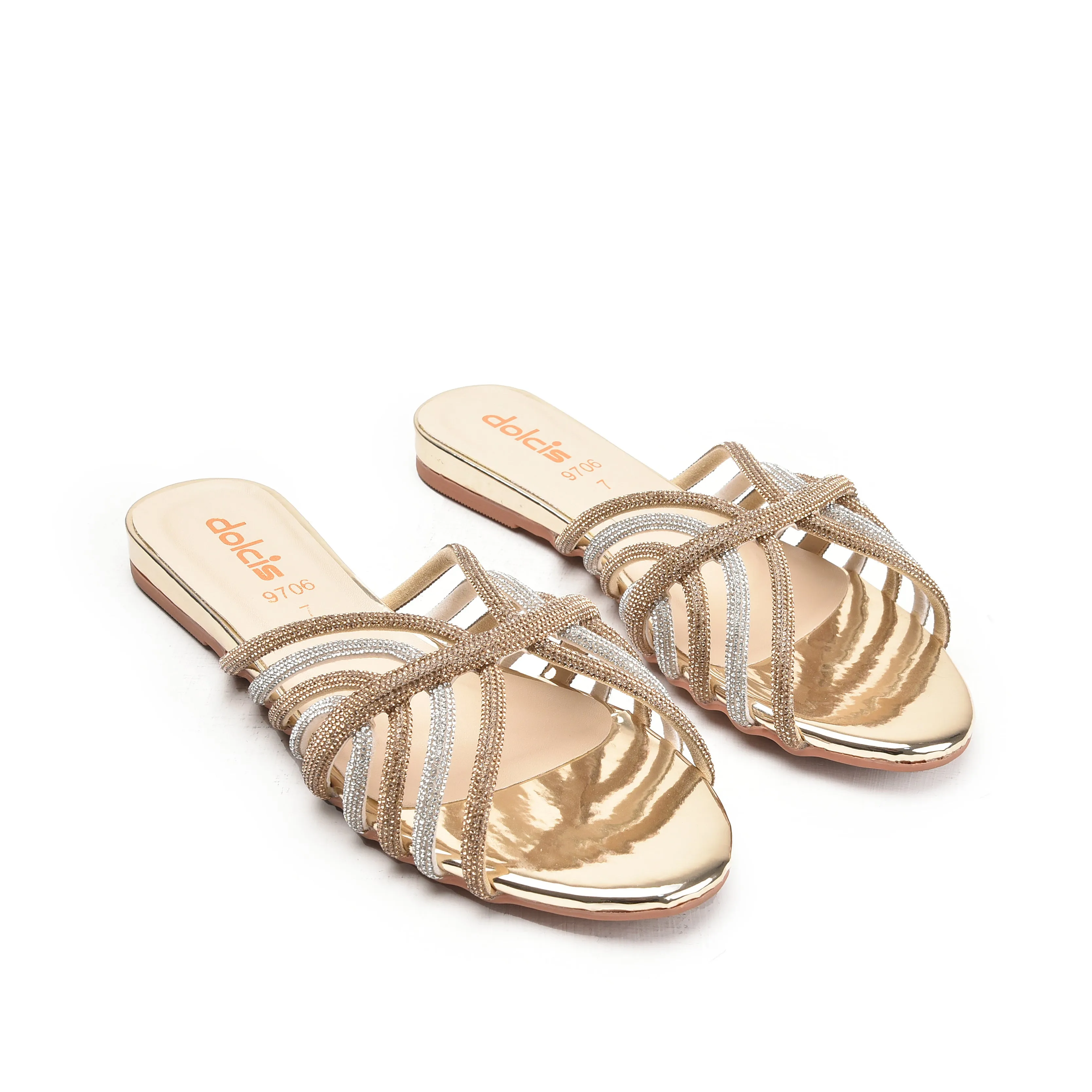 Elegant Gold and Silver Strappy Flats | 563K-XT