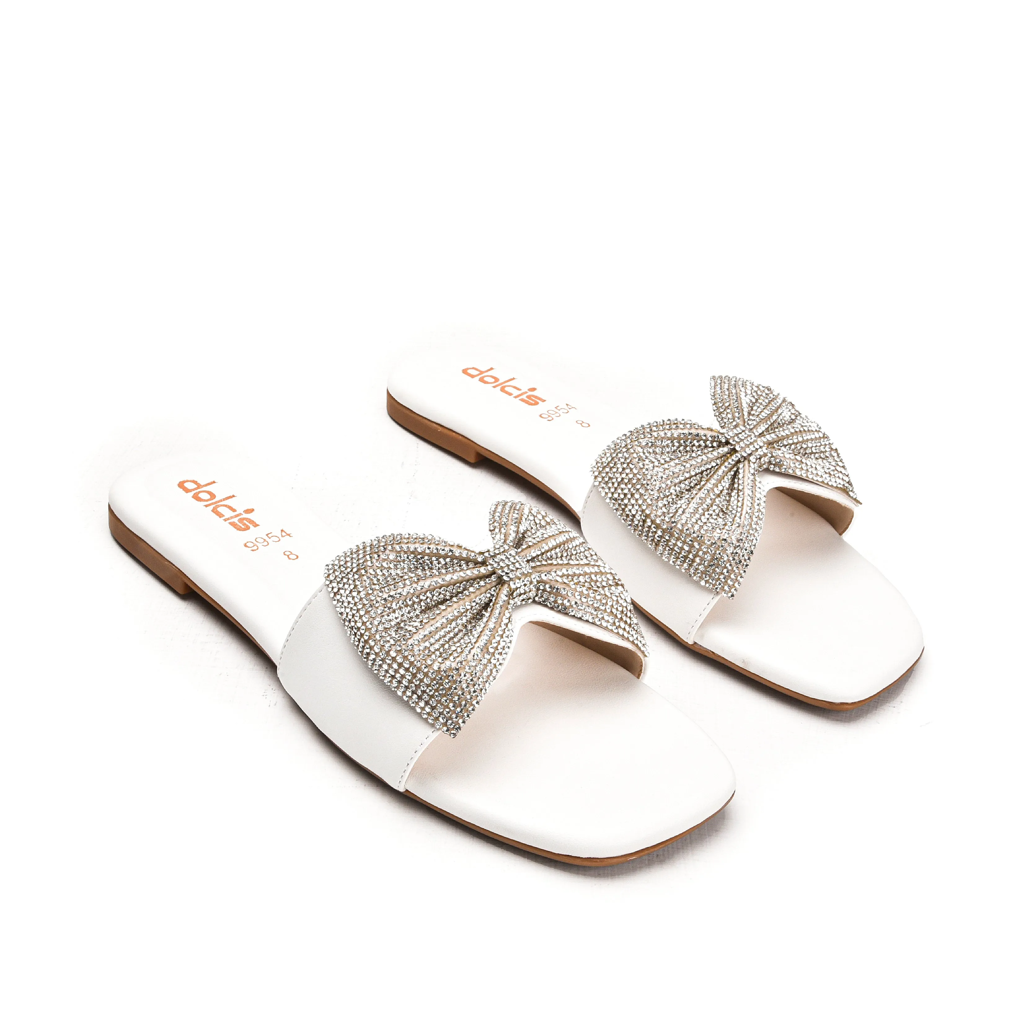 Elegant White Embellished Flats | 543L-W