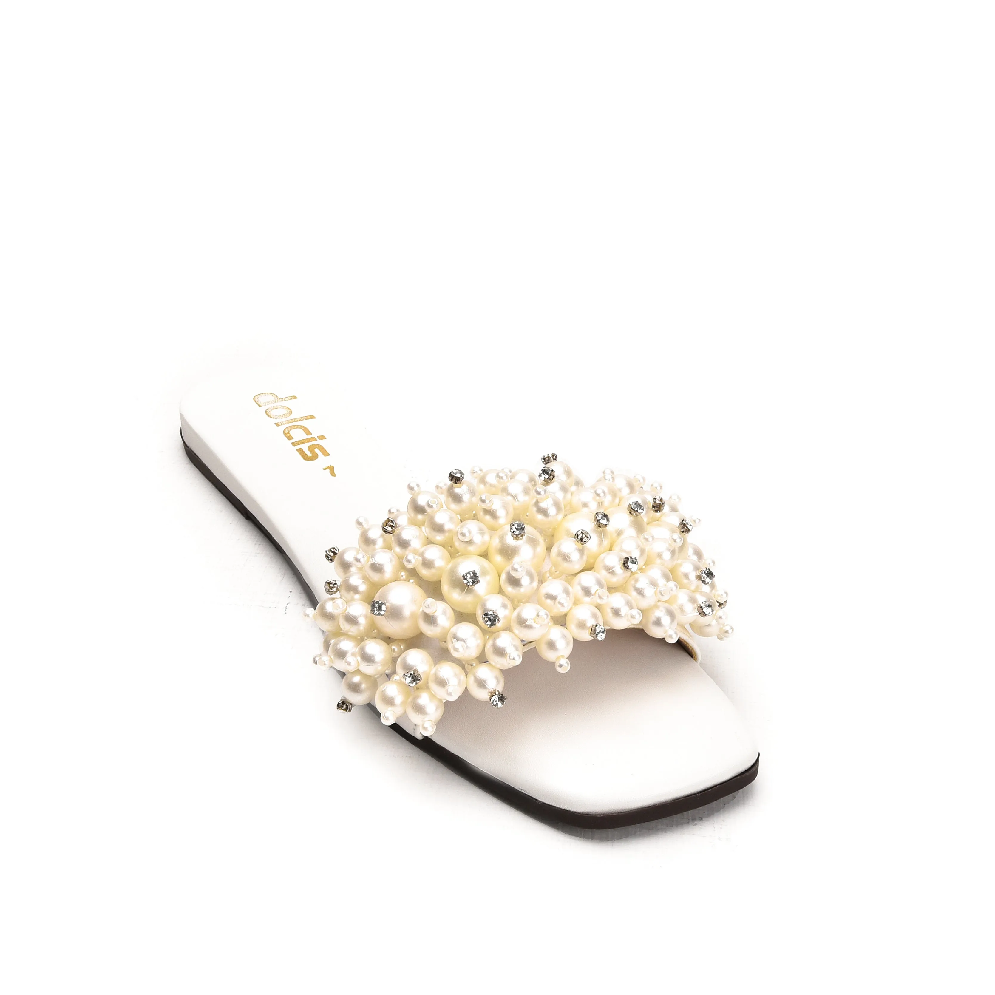 Elegant White Pearl-Embellished Flats | 531L-W