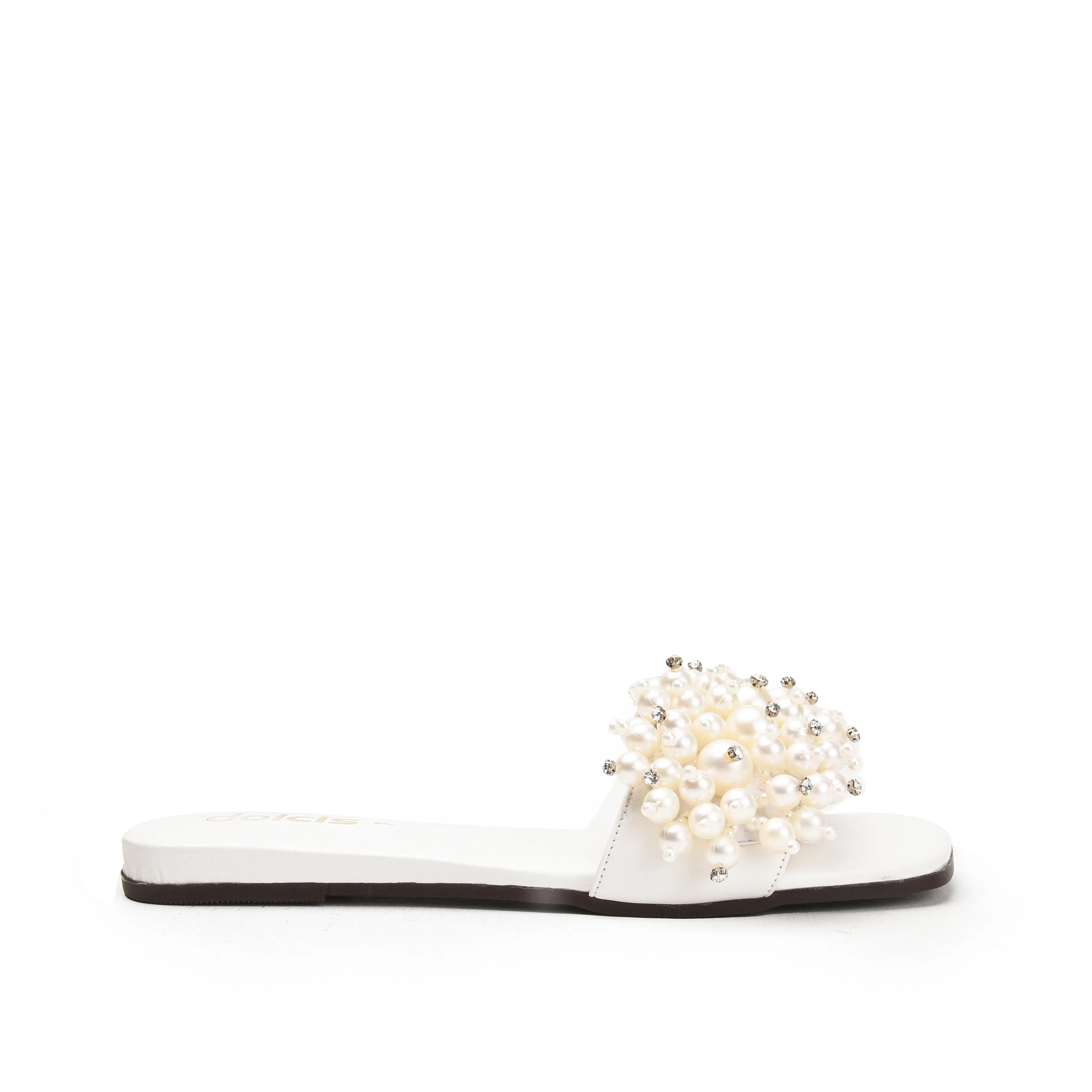 Elegant White Pearl-Embellished Flats | 531L-W