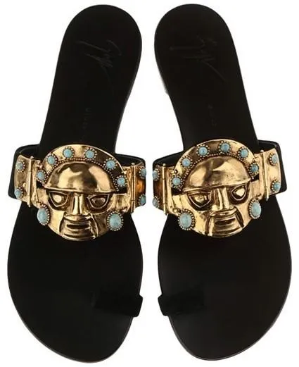 Embellished Tribal Sandals in Brown or Black