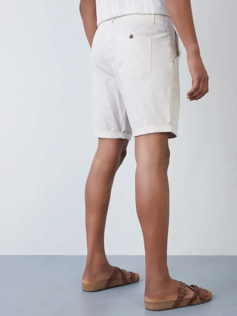 ETA Ecru Self-Patterned Slim-Fit Mid-Rise Shorts