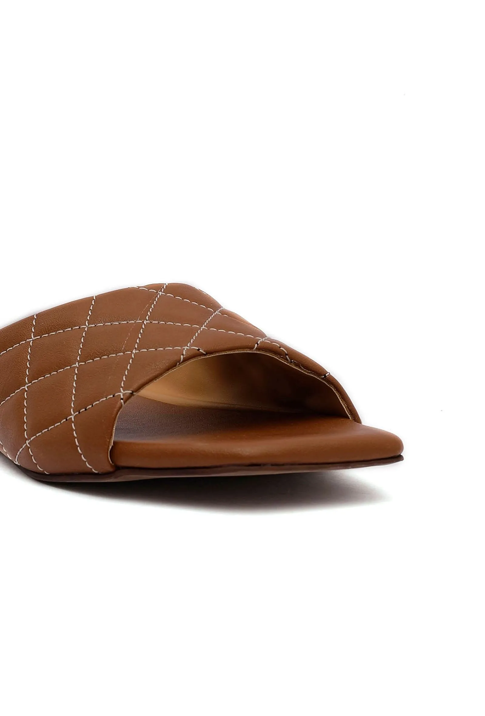 Fawn Brown Quilted Cruelty Free Leather Sliders